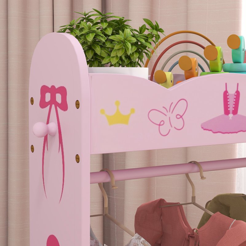 AIYAPLAY Wooden Kids Clothes Rail, Dress Up Rail with Top, Bottom Storage Shelves, for 3 Years+, 70 x 37 x 103cm, Pink
