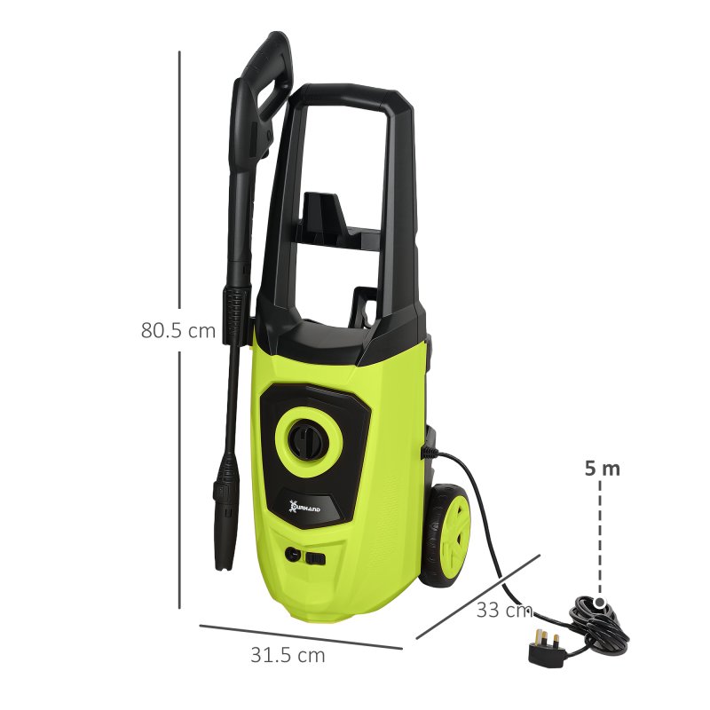 DURHAND 1800W High Pressure Washer, 150 Bar Pressure, 510 L/h Flow, High-Performance Portable Power Washer Jet Wash Cleaner with 6M Hose and Hose Reel for Garden, Car, Furniture, Green