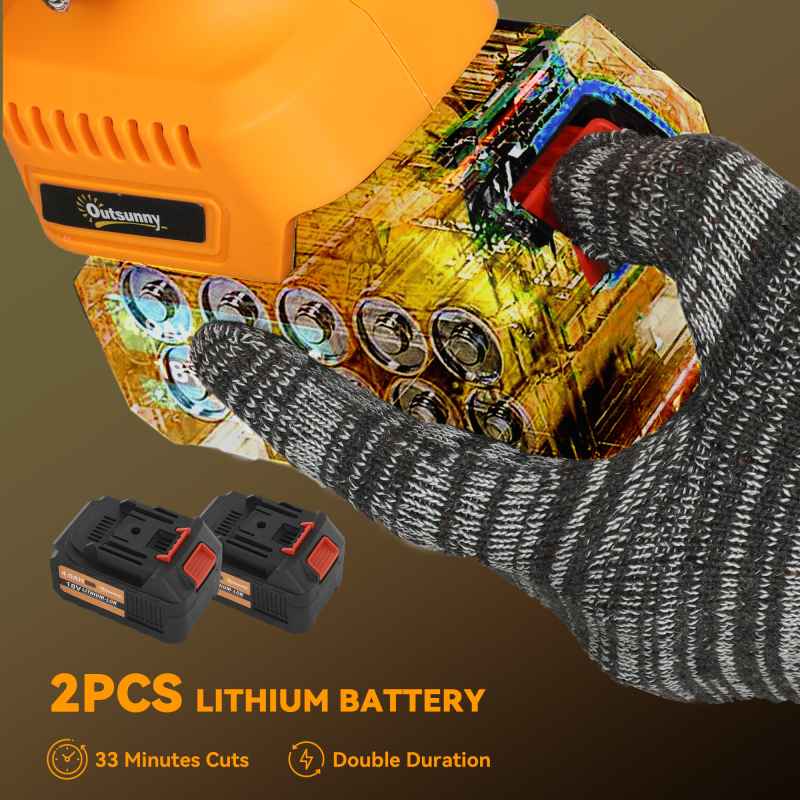 Outsunny 8 Inch Electric Chainsaw, Cordless Mini Chain Saw with Brushless Motor, 2 x 4000mAh Batteries and Safety Lock, Handheld Portable Wood Pruning Saw for Trimming Cutting, Orange