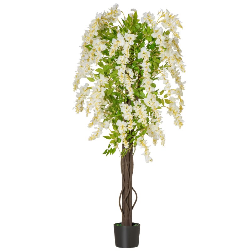 HOMCOM Artificial Realistic White Wisteria Tree Faux Decorative Plant in Nursery Pot for Indoor Outdoor D??cor, 160cm