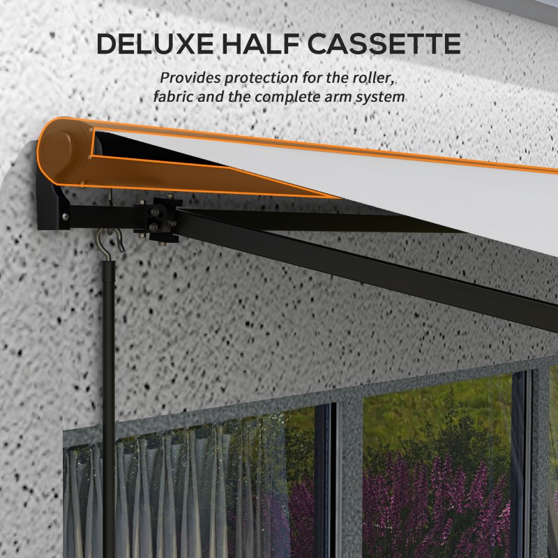 Outsunny 3.5 x 2.5m Electric Awning with Remote Controller, Aluminium Frame Retractable Awning, Half Cassette Sun Canopies for Patio Deck Door Window, Light Grey