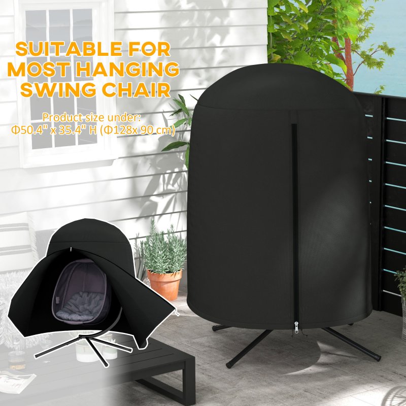 Outsunny Hanging Egg Chair Cover, Outdoor Single Swing Chair Cover, Waterproof Anti-dust Furniture Protector with Zipper, 420D Oxford Fabric for 128 x 190H cm Stand, Black
