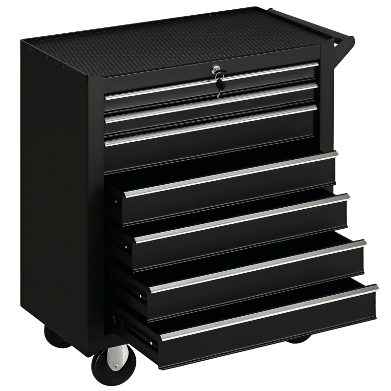 DURHAND 7-Drawer Rolling Tool Chest on Wheels, Lockable Tool Cabinet with Side Handle, Metal Tool Box Trolley for Garage, Workshop, Matte Black