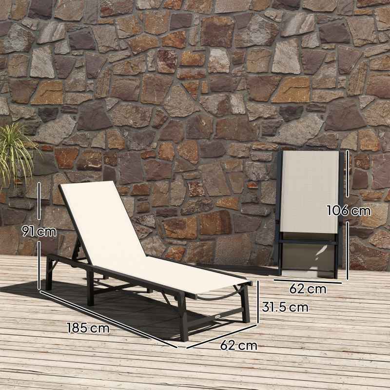 Outsunny Folding Sun Lounger, 5-Position Adjustable Reclining Garden Lounger, Garden Chaise Lounge Sunbed Recliner Chair with Steel Frame for Beach, Porch, Patio, Camping, Khaki