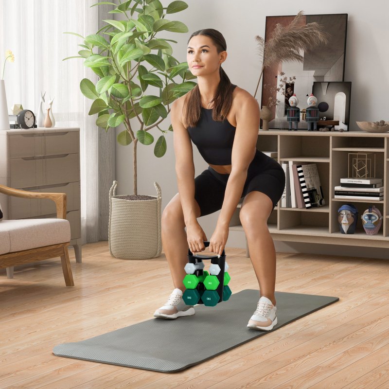 SPORTNOW Dumbbells Set with Carry Storage Rack, Set of 6 Weights for Home Gym, Kettlebell Training Weight Lifting Exercise, 2 x 1kg, 2 x 3kg, 2 x 5kg, Grey