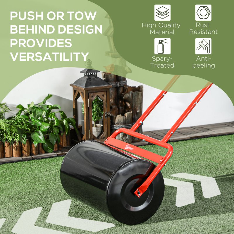 Outsunny Combination Push/Tow Lawn Roller Filled with 38L Sand (62kg) or Water, Great for the Garden 32 x 50cm Roller, Red