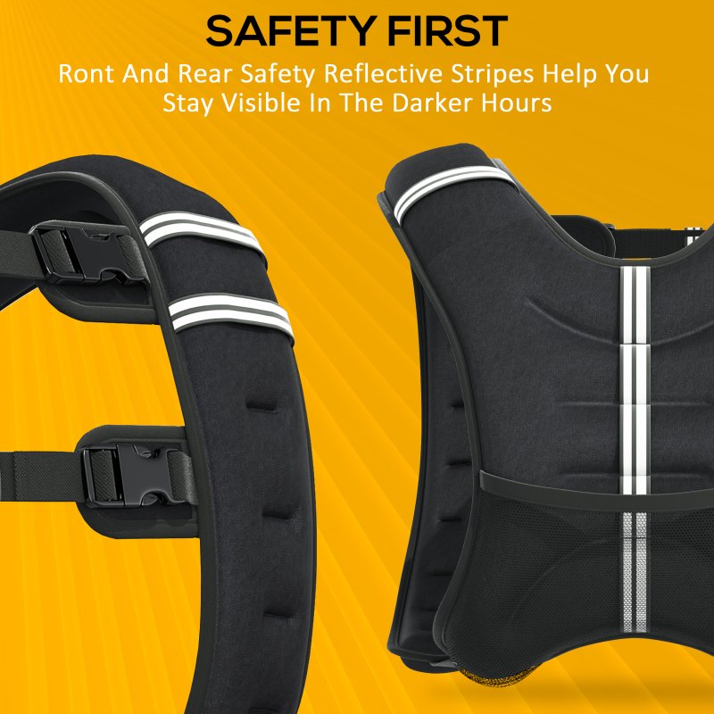 HOMCOM 10KG Weighted Vest, Running Weight Vest with Adjustable Straps, Convenient Pocket and Reflective Strips, for Men and Women Cardio Exercise Strength Training Workout