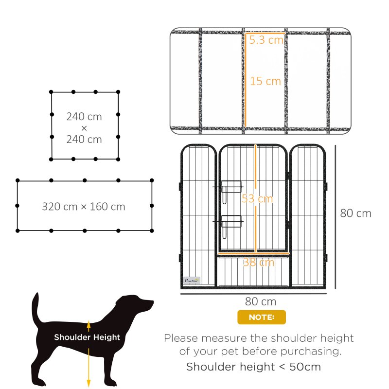 PawHut Dog Pen 12 Panels Puppy Pen Heavy Duty Pet Playpen for Indoor Outdoor for Dogs, Rabbits, Ducks 80cm High