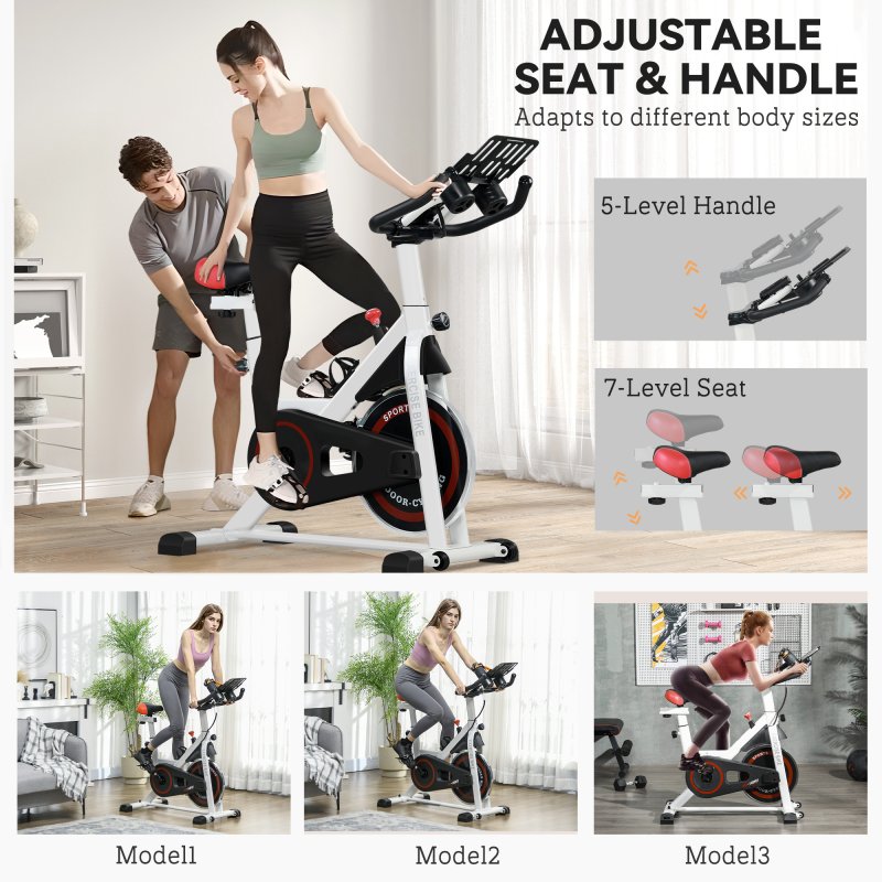 HOMCOM Upright Exercise Bike 8kg Flywheel Indoor Training Cycling Machine Stationary Workout Bicycle with Adjustable Resistance Seat Handlebar LCD Display for Home Gym, White