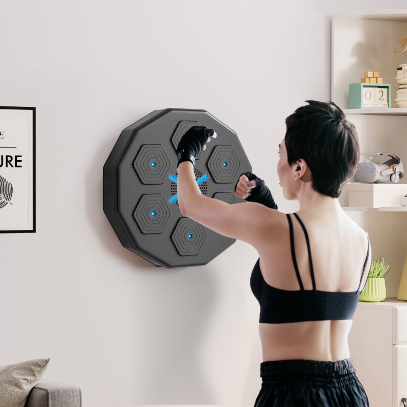 SPORTNOW Music Boxing Machine with Bluetooth Connection, LED Light Smart Music Boxing Machine Wall Mounted for Punching Beat Boxing Training Stress Relief