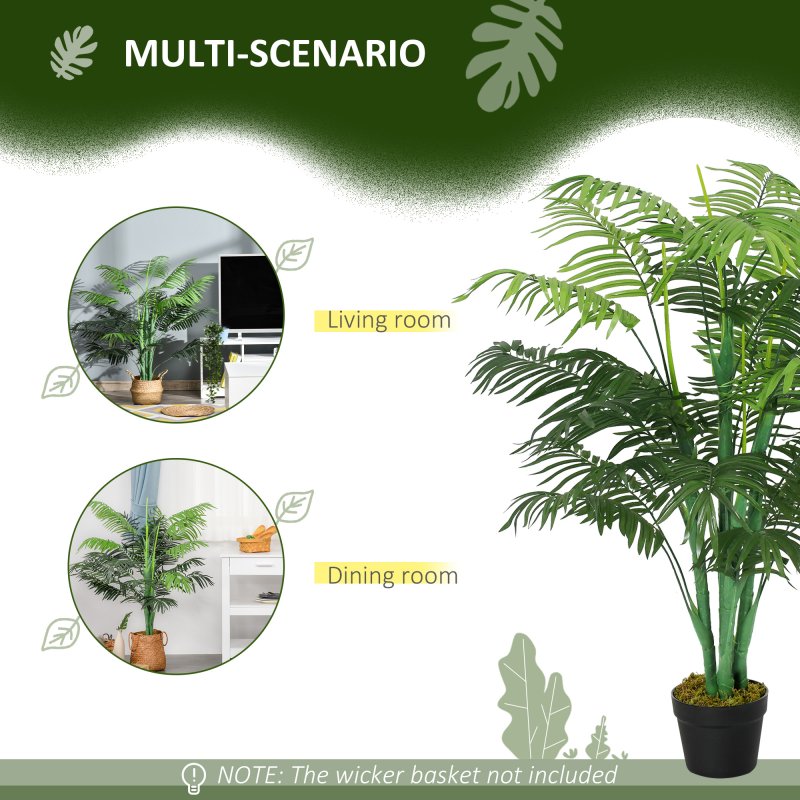 Outsunny 125cm/4FT Artificial Palm Plant Decorative Tree with Nursery Pot, Fake Plastic Indoor Outdoor Home Office D??cor, Green