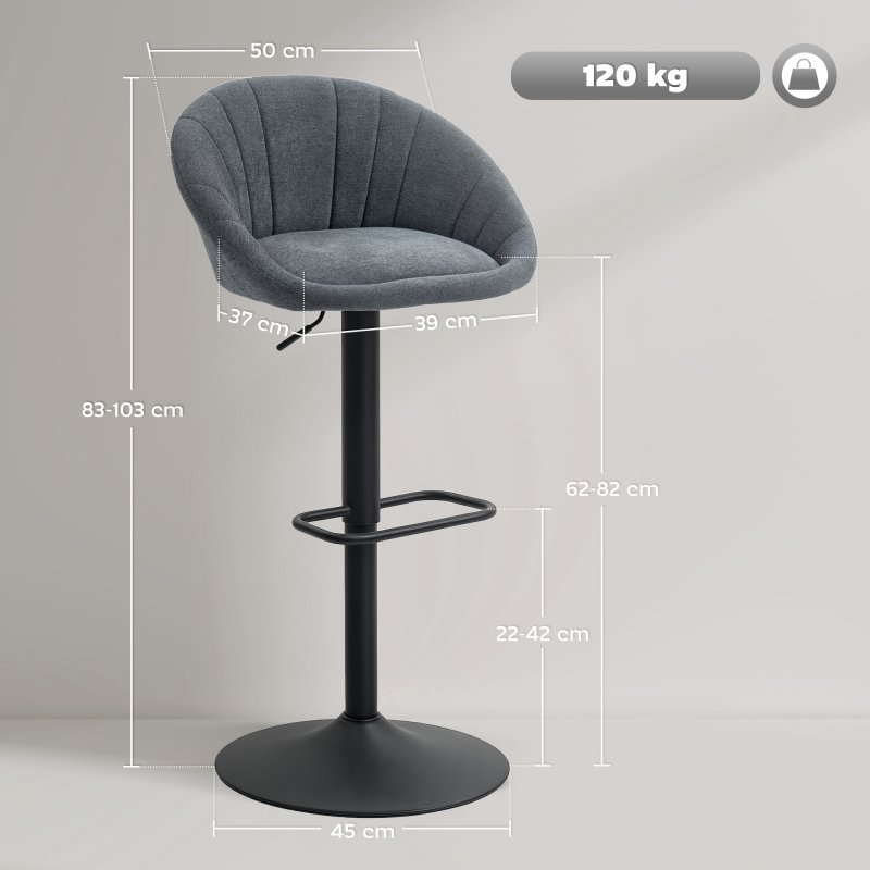 HOMCOM Bar Stools Set of 2, Swivel Barstools, Height Adjustable Breakfast Bar Chairs with Backrest and Footrest for Kitchen Island Counter, Dining Room, Dark Grey