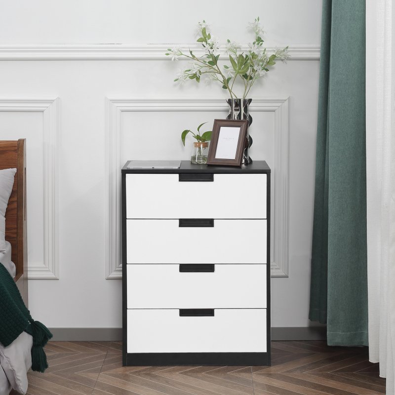 HOMCOM Chest of Drawers, 4 Drawers Cabinet Storage Organiser Unit with Handles for Bedroom, Living Room, White and Black