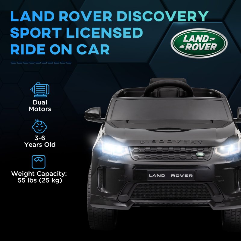 AIYAPLAY Land Rover Discovery Sport Licensed Kids Electric Car, 12V Ride on Car with Remote Control, LED Lights, Music, Horn, for Ages 3-6 Years, Black