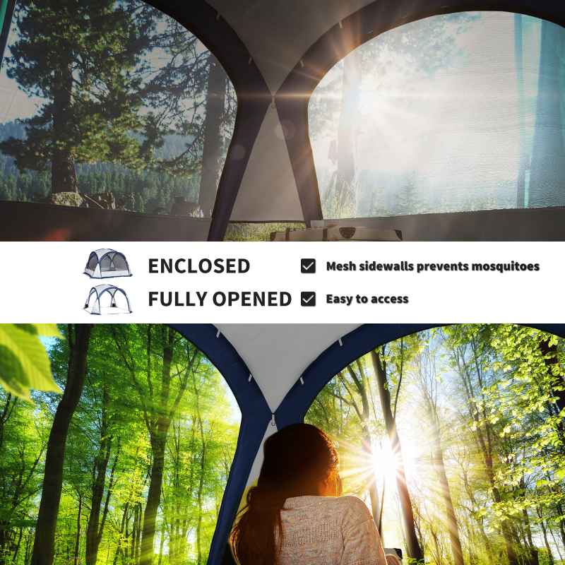 Outsunny Dome Tent for 6-8 Person, Camping Tent with 4 Zipped Mesh Doors, Removable Polyester Cloth, Lamp Hook, Portable Carry Bag, Screen House, White and Blue