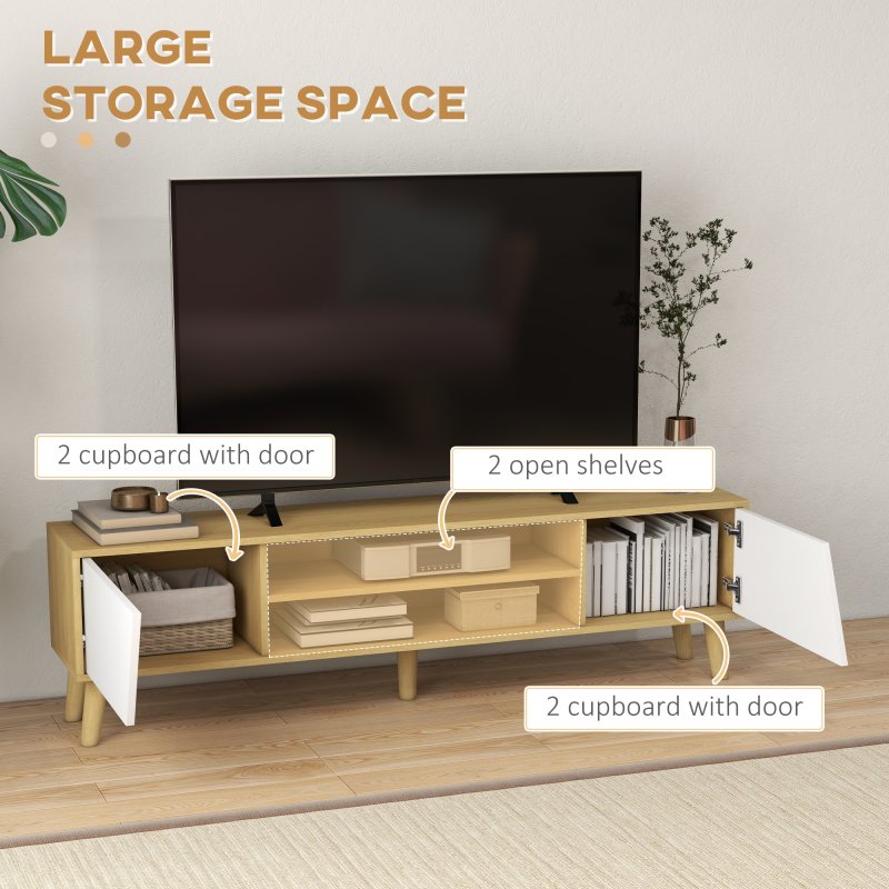 HOMCOM TV Stand Cabinet, TV Unit for TVs up to 65", TV Cabinet with Storage Shelves and Soft Closing Door Cupboard, Cable Management for Living Room, Bedroom, Oak and White