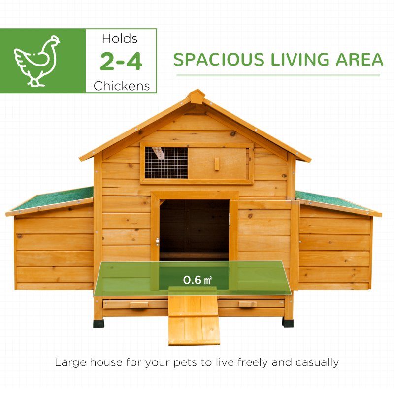 PawHut Wooden Chicken Coop, Poultry Cage with Nesting Boxes, Tray, Hen House for 2-4 Chickens, Yellow