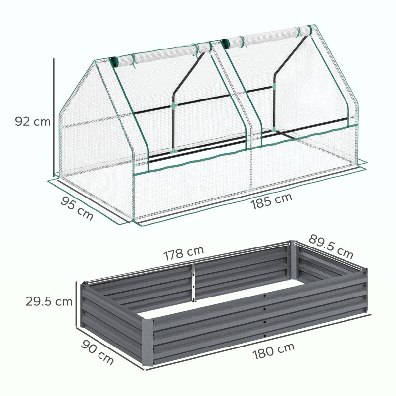 Outsunny Raised Garden Bed with Mini Greenhouse, Outdoor Metal Planter Box with Cover, for Herbs and Vegetables, Use for Patio, Garden, Balcony, White and Dark Grey