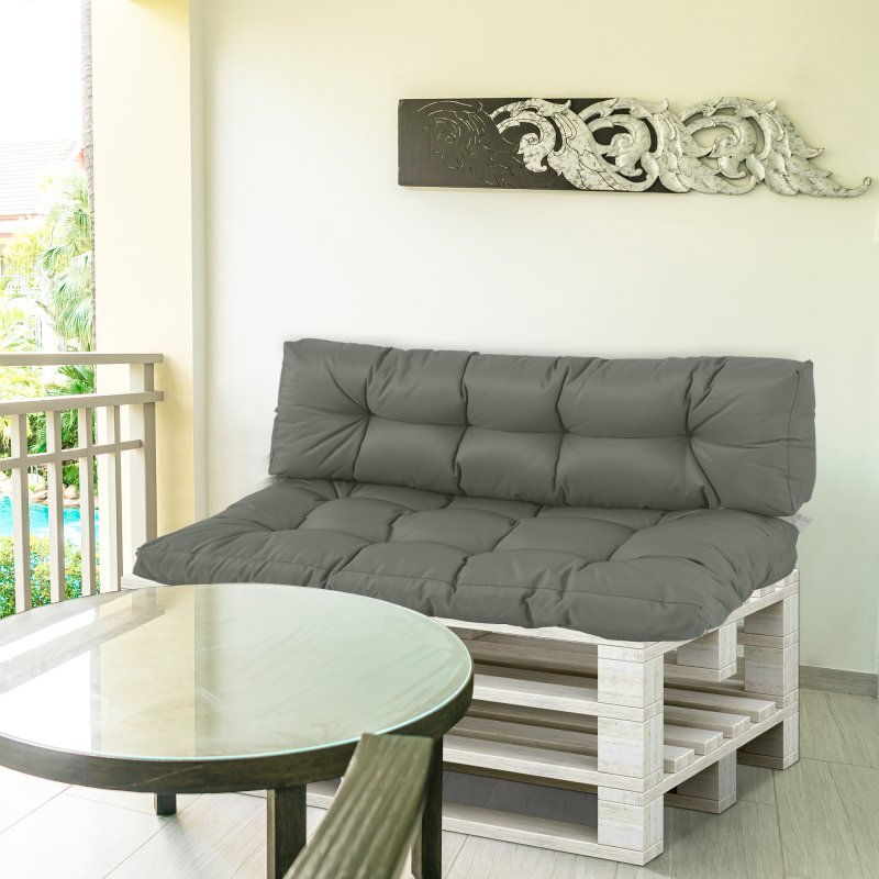 Outsunny 2Pcs Garden Tufted Pallet Cushion Seat Pad, Back Cushion Patio for Indoor Outdoor Use, 120L x 80W x 12Hcm, Grey