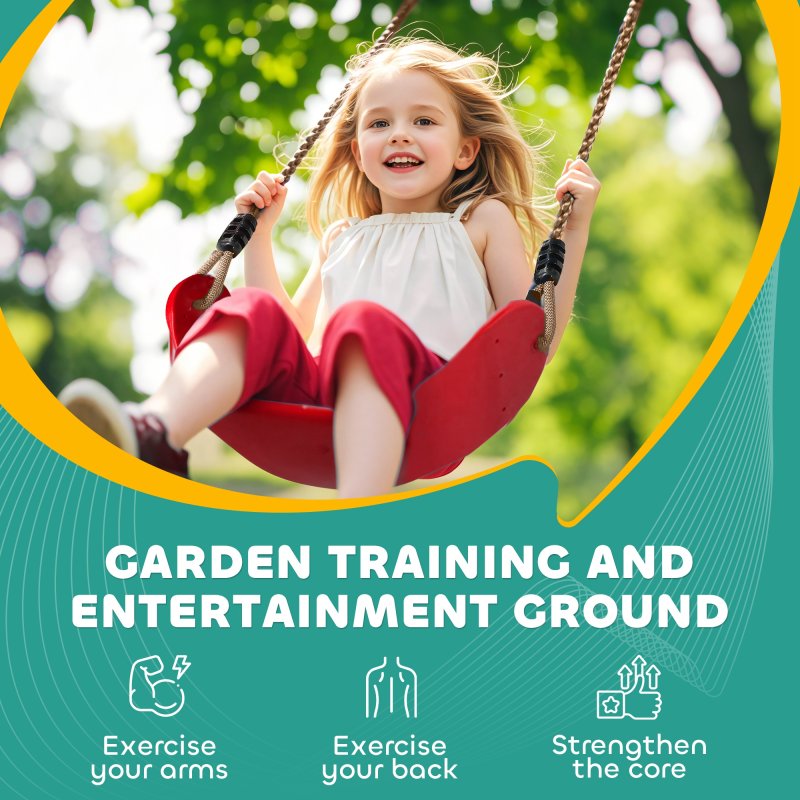 AIYAPLAY Zip Line Kit for Kids, 10-Piece Outdoor Obstacle Course for Kids, 10m Kids Slackline Kit with Monkey Bars, Swing, Climbing Ladder, Hanging Tray, Metal Rings, Gripping Balls, Multicoloured