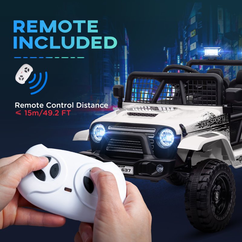 AIYAPLAY Kids Ride On Car, 12V Battery Powered Electric Truck with 4 Spring Suspension Wheels, Parental Remote Control, Music Horn LED Lights, White