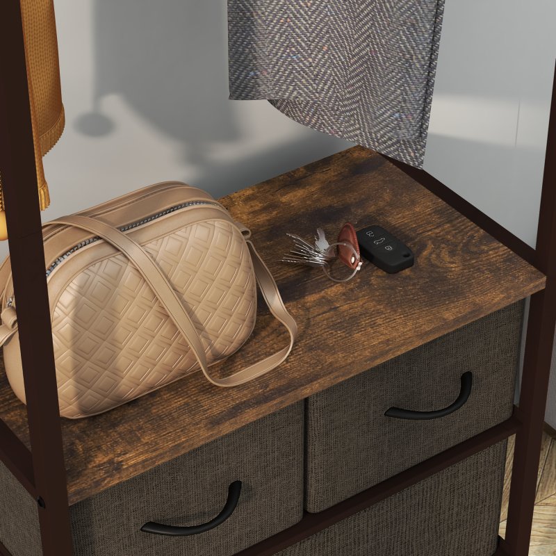 HOMCOM Industrial Bookshelf, Slim Storage Shelf with 2 Fabric Drawers and 4-tier Shelving Unit, Narrow Display Rack for Living Room, Home Office, Rustic Brown