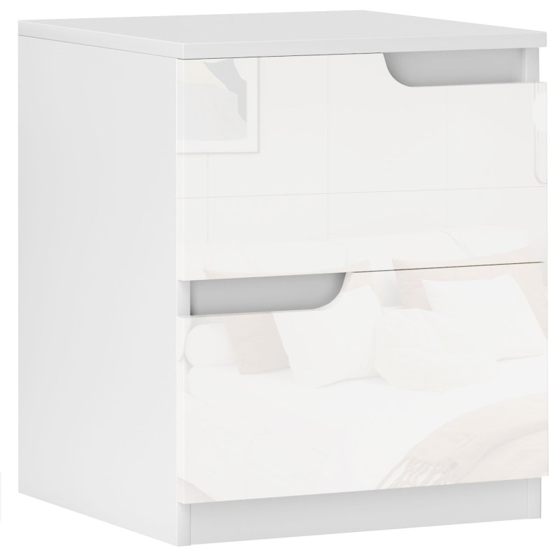 HOMCOM Bedside Table, Bedside Cabinet with 2 Drawers, Modern Side Table with Storage for Bedroom, Living Room, High Gloss White
