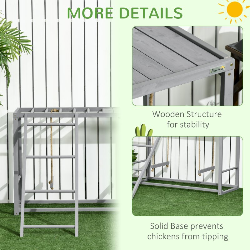 PawHut Chicken Activity Play with Swing Set, Wooden Chicken Coop Accessory with Multiple Chicken Perches & Hen Ladder for 3-4 Chickens, Grey