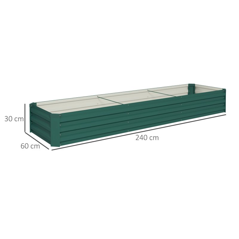 Outsunny Galvanised Raised Bed for Garden, Rectangular Outdoor Elevated Planter Box with Safety Edging and Open Bottom for Growing Flowers, Herbs and Vegetables, 240 x 60 cm, Green