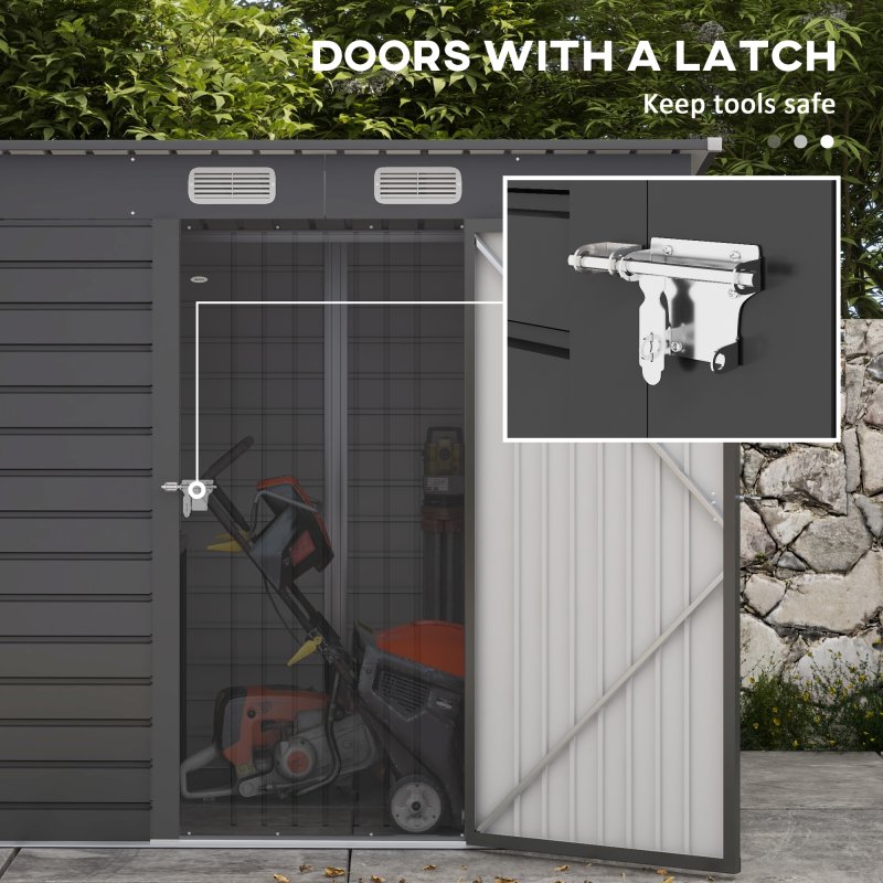 Outsunny 6.3 x 4.3FT Garden Shed, Galvanised Metal Shed, Easy to Assemble, Outdoor Tool Storage Shed with Pent Roof, Lockable Door and 2 Vents, Grey