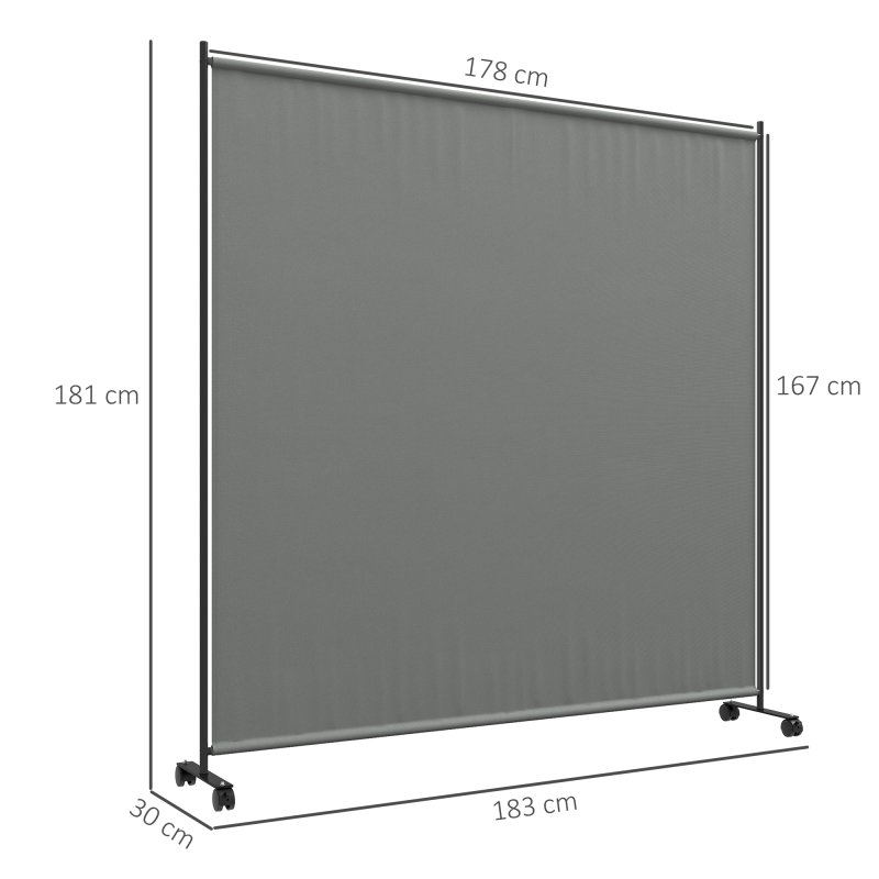 Outsunny Decorative Garden Partition Screen with Lockable Wheels, 6FT Portable Privacy Screen, Single Freestanding Metal Room Divider Panel for Garden Hot Tub Deck Pool, Dark Grey
