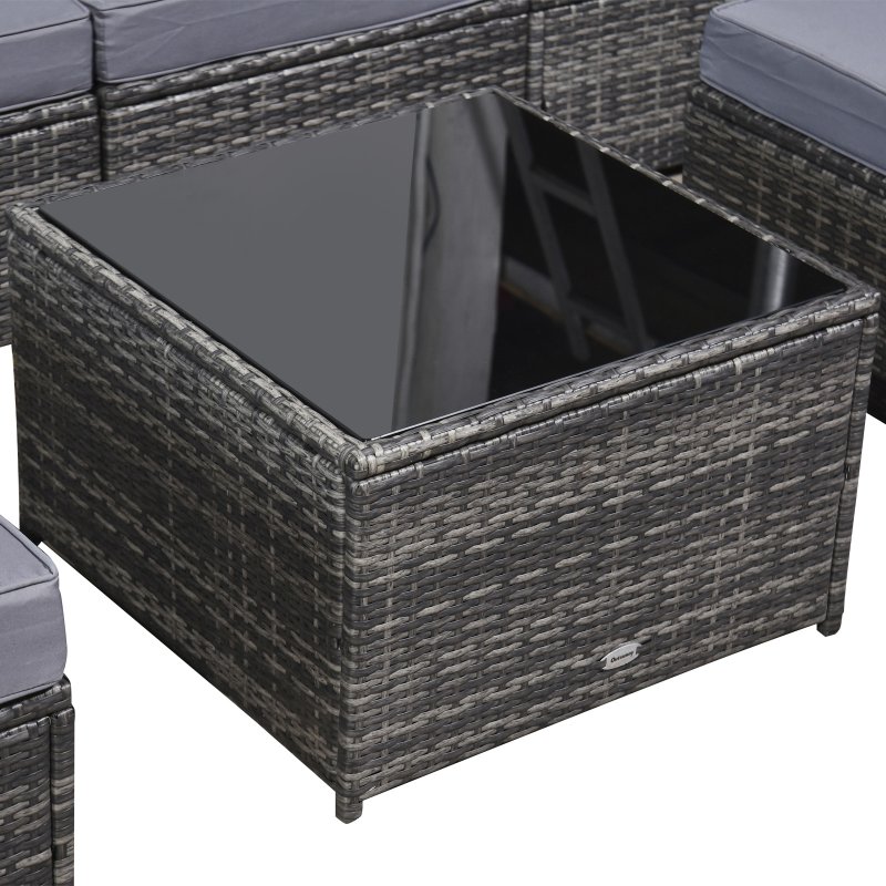Outsunny 7Pc Rattan Garden Furniture Wicker Sofa & Coffee Table Set Patio Furniture Outdoor with Cushions Grey