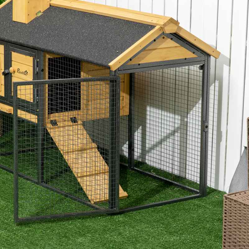 PawHut 2 Tiers Rabbit Hutch and Run, Guinea Pig Hutch Outdoor with Sliding Tray, Ramp, for 1-2 Rabbits