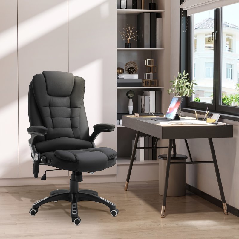 Vinsetto Office Chair, Ergonomic Fabric Desk Chair with 6-Point Massage and Back Heated, Arms, Lumbar Support, Black