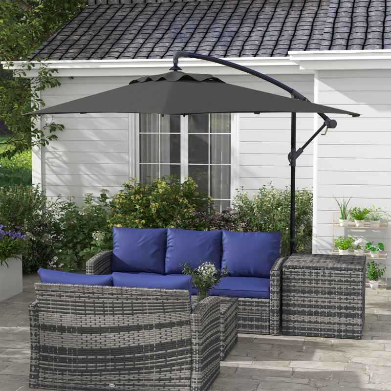Outsunny 3x2m Cantilever Parasol with Cross Base, Banana Parasol with Crank Handle and 6 Ribs, Rectangular Hanging Patio Umbrella for Outdoor Pool, Garden, Balcony, Black
