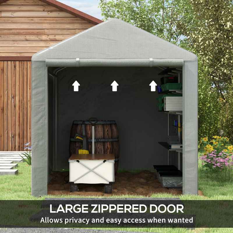 Outsunny 1.6 x 2.2m Garden Storage Shed Tent, Portable Shed Shelter with Galvanised Steel Frame and Large Door, for Motorbike, Garden Tools, Bike Storage, Light Grey