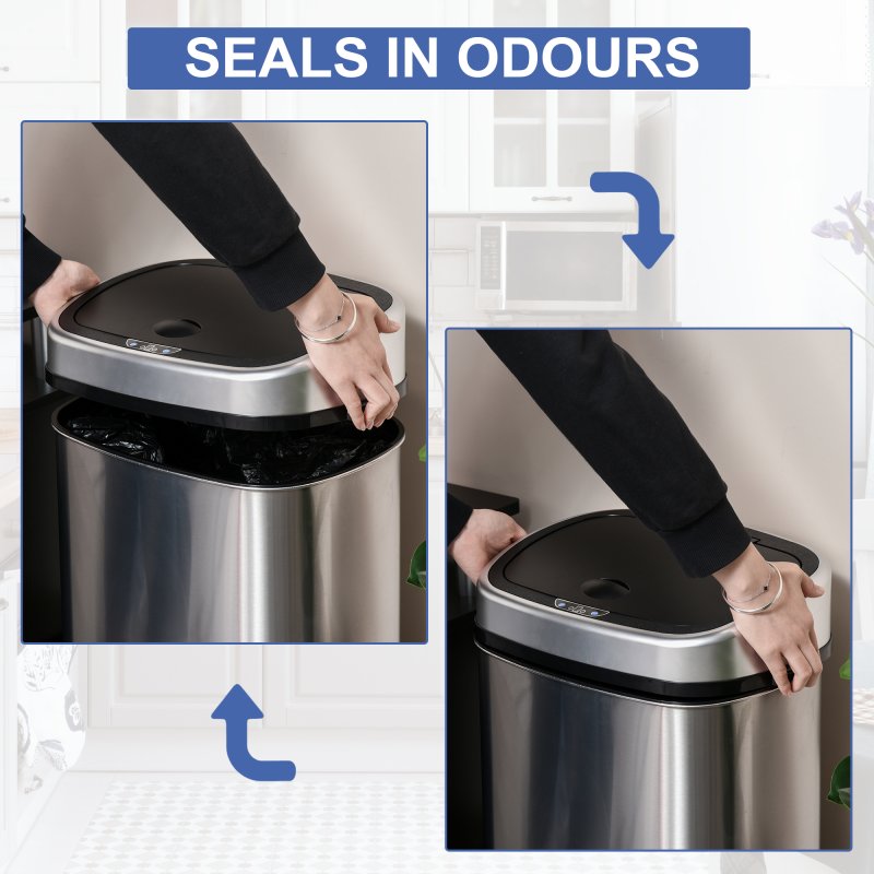 HOMCOM Stainless Steel Kitchen Sensor Dustbin Automatic Touchless Rubbish Garbage Waste Bin Silver