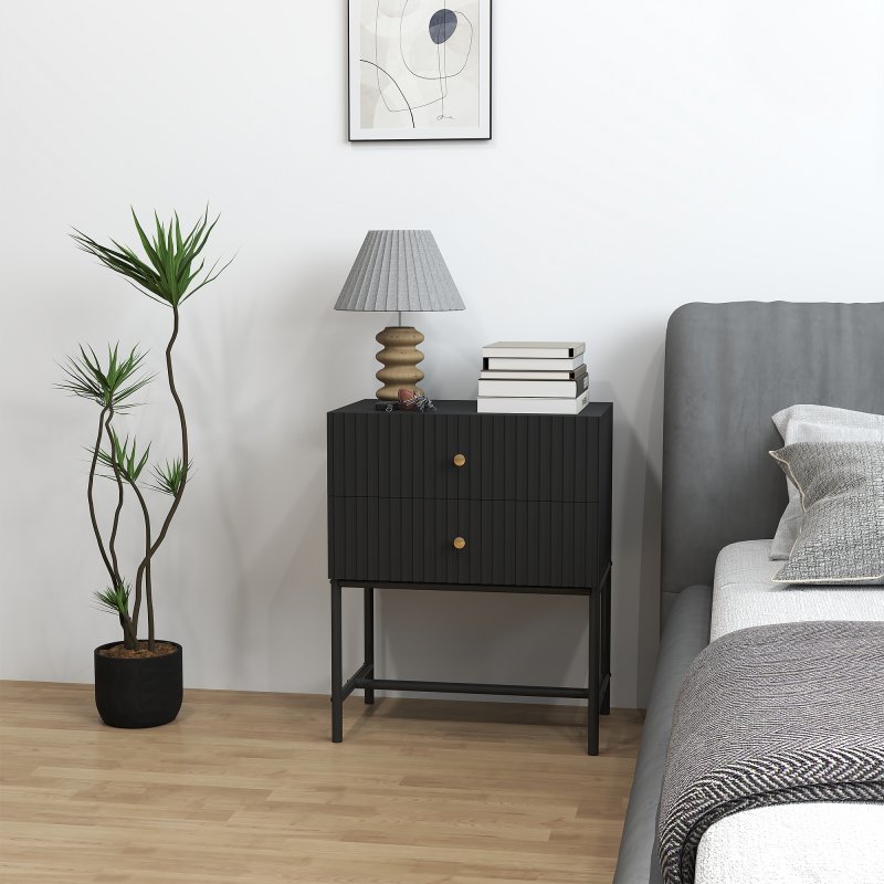 HOMCOM Bedside Table with 2 Drawers, Modern Bedside Cabinet with Storage and Metal Legs for Bedroom, Living Room, Black