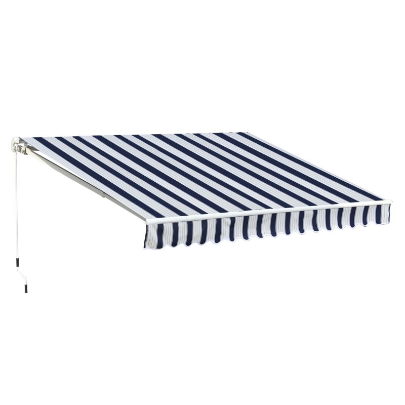 Outsunny 3m x 2.5m Garden Patio Manual Awning Canopy Sun Shade Shelter with Winding Handle Retractable Blue and White