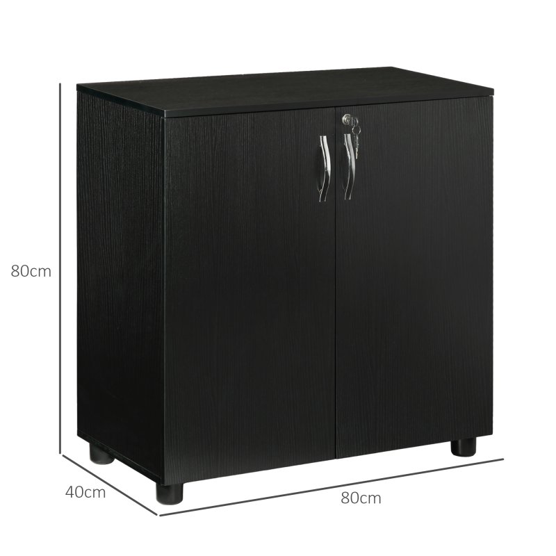 Vinsetto Filing Cabinet with Locking Doors & Shelves, 2-Tier Lockable Storage Cabinet with 2 Keys for Home Office, 80W x 40D x 80H cm, Black