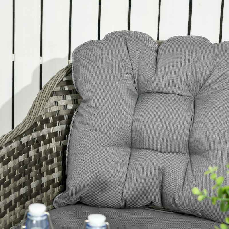 Outsunny 4 Pieces Rattan Garden Furniture Set, Round Wicker Garden Sofa Set with Loveseat, Armchairs and Glass Top Table, Outdoor Conservatory Furniture with Cushions for Patio, Balcony, Grey