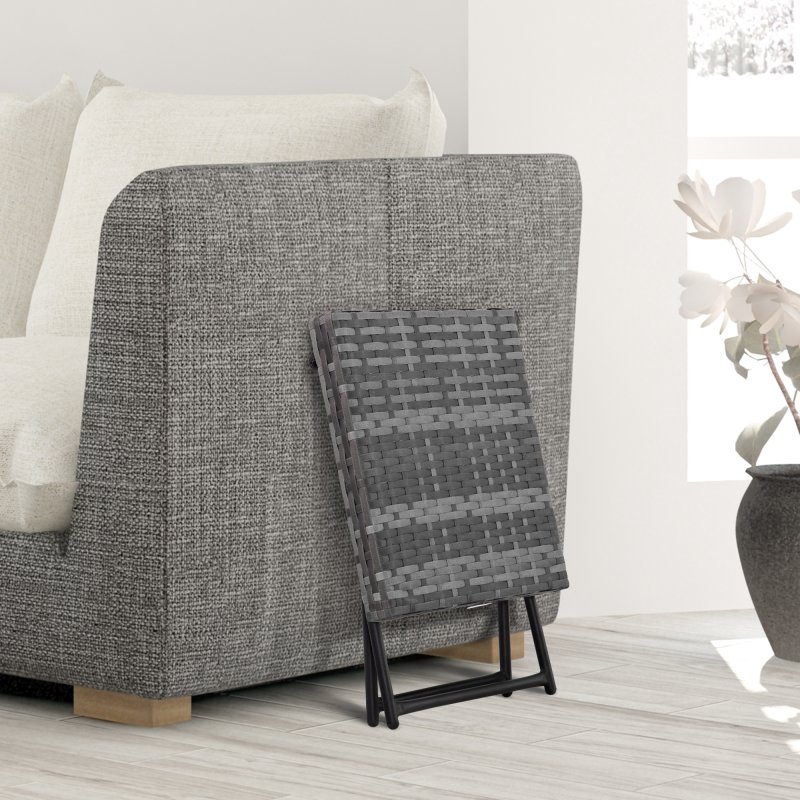 Outsunny Folding Rattan Garden Coffee Table, Small Square Outdoor Bistro Side Table with Rattan Top for Patio, Balcony, Porch, 40 x 40 x 40 cm, Grey