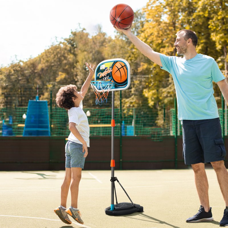 HOMCOM Kids Basketball Hoop and Stand Portable Basketball Stand Set w/ Ball Pump Netting Backboard Adjustable Height from 126 cm to 158 cm