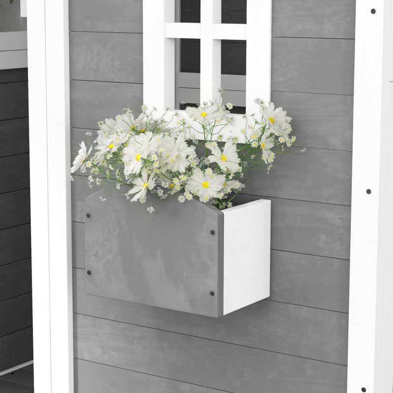Outsunny Wooden Playhouse for Kids Outdoor Wendy House Indoor with Doors, windows, Plant Box, Floors, for 3-8 Years, for Garden, Lawn, Patio - Grey
