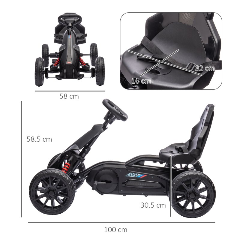 HOMCOM Children Pedal Go Kart, Kids Ride On Race with Adjustable Seat, Swing Axle, Shock Absorption EVA Tyres, Handbrake, for Ages 3-8 Years, Black