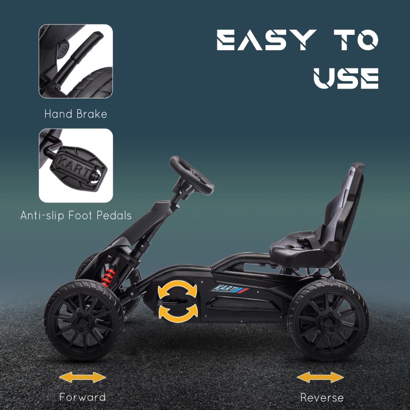 HOMCOM Children Pedal Go Kart, Kids Ride On Race with Adjustable Seat, Swing Axle, Shock Absorption EVA Tyres, Handbrake, for Ages 3-8 Years, Black