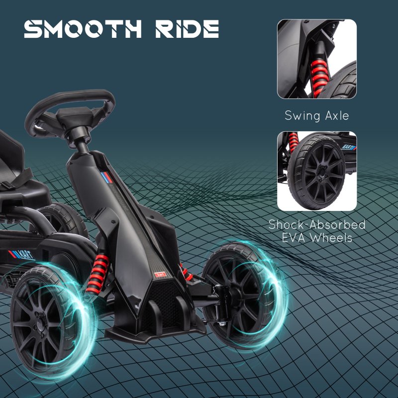 HOMCOM Children Pedal Go Kart, Kids Ride On Race with Adjustable Seat, Swing Axle, Shock Absorption EVA Tyres, Handbrake, for Ages 3-8 Years, Black