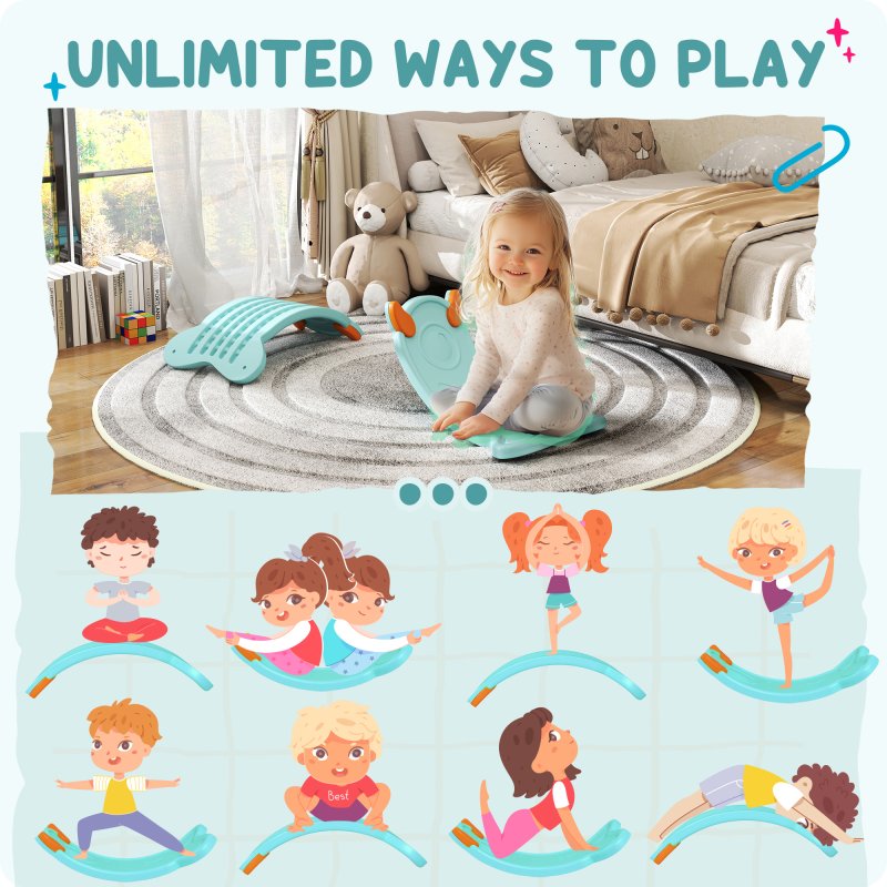 AIYAPLAY Balance Board Kids, Wobble Board Kids Seesaw Rock, Toddler Curved Balance Board for Balance Training & Sensory Play, Light Blue