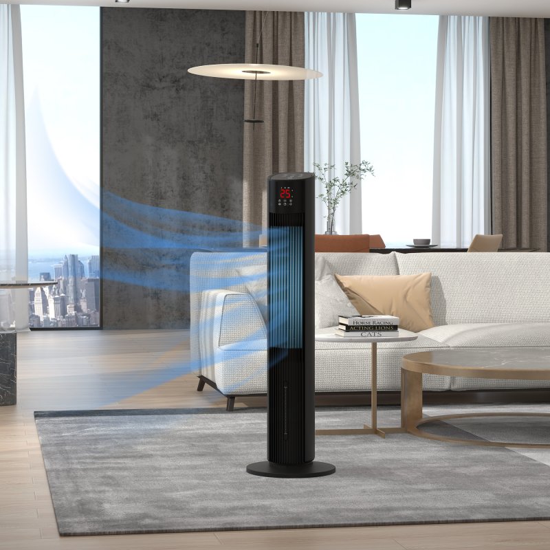 HOMCOM 42 Inch Tower Fan, Electric Cooling Fan with Ice Pack, Remote, 3.5L Water Tank, 12H Timer, Sleep Mode, 3 Speed, 4 Modes, Children Lock, 70° Oscillating, 60W, Black