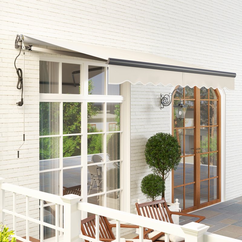Outsunny 3 x 2.5m Electric Awning with Remote Controller, Aluminium Frame DIY Retractable Awning, UV30+ Sun Shade Canopy for Garden Patio Deck Door Window, Beige